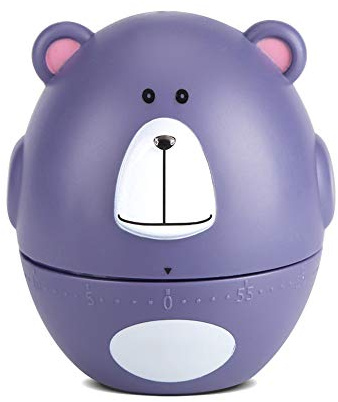 Temporizador de Cocina, mecánico con Formas de Animales Lindos, Temporizador de Cocina, mecánico, 55 Minutos, Suministros de Cocina, Temporizador de Dibujos Animados para niños(Oso Morado)