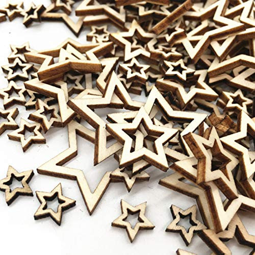 Legno Stella Abbellimenti a Forma di Stella Truciolo di Legno Tag a Forma di Stella Mini Stella Abbellimenti,per albero di Natale, per Matrimoni, Feste, Fai da te, Decorazioni 3 Misure（2/3/4）cm 300 Pz