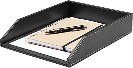 Gallaway Leather Letter Tray Organizer – PU Leather Desk Tray, Perfect for Office Organization, Document Holder Fits A4 Paper, Stackable Drawers for Extra Storage (Black)