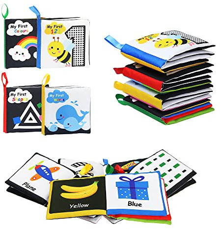 BelleStyle Libri in Tessuto Morbido per Neonati, Libro Bianco e Nero Bambino Sveglio, Libro Sensoriale Bebe Giocattoli Dattivitac e Dacveloppement Regali di Compleanno per Neonati Bambino