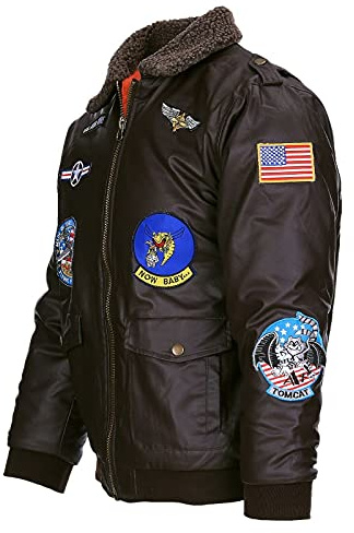 Fostex garments Blouson Aviateur Hiver G1 Enfant Imitation Cuir Pilote US AIR FORCE 10 Ecussons (8 ans), Marron