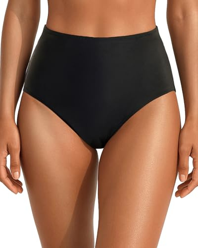 Tempt Me Womens Black High Cut High Waisted Bikini Bottoms Tummy Control Bathing Suit Bottoms Swim Bottom Swimsuit Bottom M
