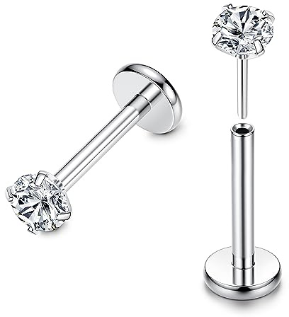FIOROYAL G23 Titanio Piercing Labio Labret 16G 8MM Piercing Oreja CZ Pendiente Pequeño Piercing Nariz Plata Helix Tragus