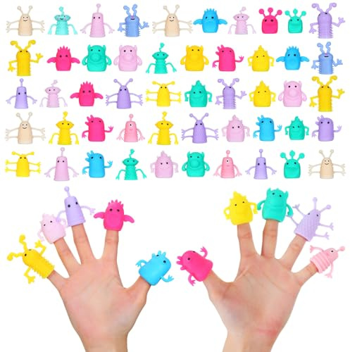 Motionchic 80 Pcs Finger Puppets Toys Cute Monster Puppet Soft Rubber Finger Toys of Monster Little Devil Pattern Finger Doll Toys Stretchy Fidget Toy for Party Favors Role Playing,13 Random Styles