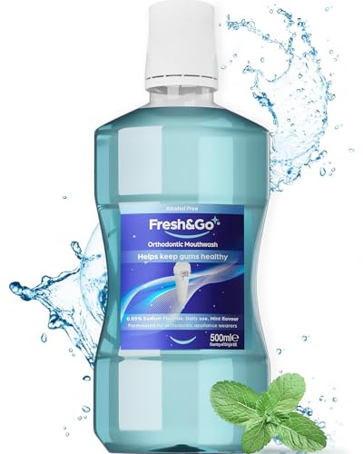 Fresh & Go® Orthodontic Fluoride Daily Mouthwash - Recommended for Orthodontic Braces - Clinically Proven Cavity Protection & Tooth Decay Prevention - Fresh Mint Flavour - Alcohol-Free (500ml)