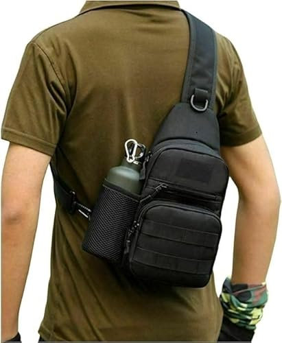 Seven-Flower Mens Sling Backpack Molle Tactical Military Outdoor Travel Shoulder Chest Bag with Water Bottle Holder