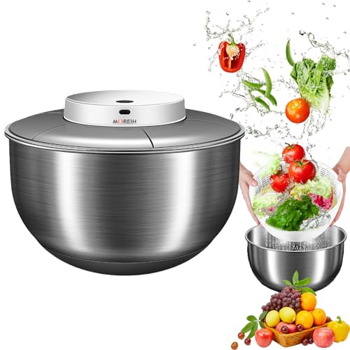 Essoreuse à salade électrique, 4,8L Essoreuse à laitue de grande capacité Rotateur de salade en acier inoxydable Séchoir à légumes Lave-fruits Nettoyant pour laitue Panier de drainage