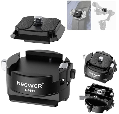 NEEWER GM47 Kit de plaque à dégagement rapide, verrouillage automatique, plaque QR carrée compatible avec Peak Design Capture V3 Clip, base de serrage type Arca compatible avec DJI Ronin Arca Swiss