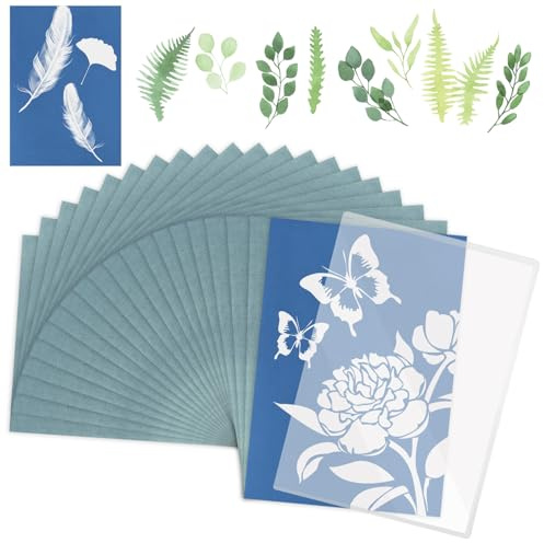 Kayqbonke 36 Piezas Papel de Cianotipia Kit, Papel Impresión Solar Sensible con Herramienta de Acrílico de Alta Transparencia, Cyanotype Kit para Niños Adultos DIY Manualidades