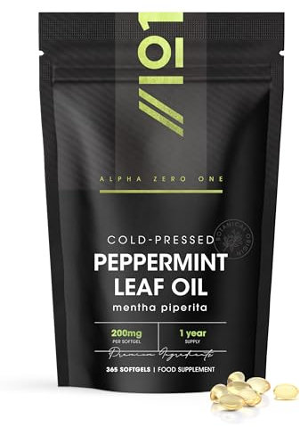 Cold-Pressed Peppermint Oil 200mg - 365 Softgels (1 Year Supply) - Fast Absorbing & Easy to Digest - 100% Natural Peppermint Oil Digestive Supplement by Alpha01