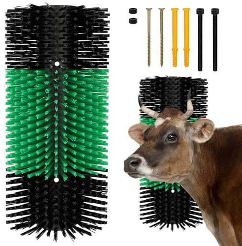 Livestock Scratching Brush with 4 Screws – Cattle and Horse Grooming Brushes, Itch Relief for Horse, Goat, Cattle，Cow,Sheep， and Pig,Livestock Supplies – Black & Green