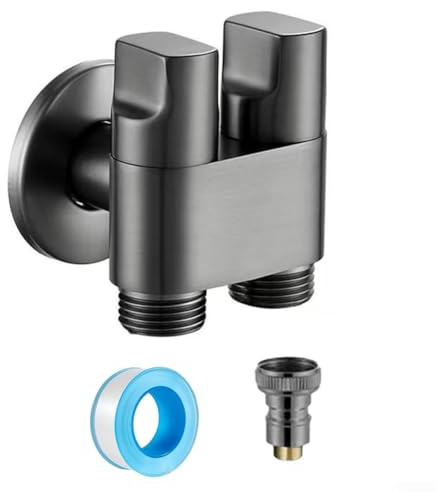 Feegow Válvula de control dual de 1 en 2 salidas - Grifo de válvula de ángulo de doble control de aleación adecuado para cabezal de ducha, baño, inodoro para baño pulverizador de bidé (gris)