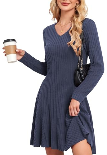 SENBATU Robe tricotée Femmes Automne élégant Pullover Robe Manches Longues col en V vêtements d'hiver