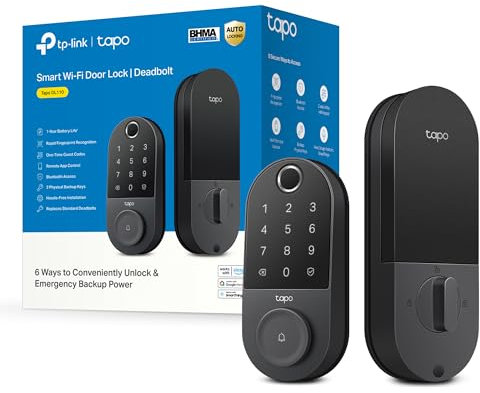 TP-Link Tapo - Cerradura de puerta inteligente, cerrojo | Entrada sin llave, reconocimiento de huellas dactilares, teclado táctil y monitoreo en la aplicación con acceso programado | Batería