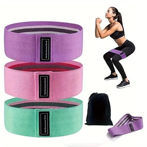 IMAXWAVE Set di 3 fasce elastiche antiscivolo in tessuto per fitness con borsa - fasce di resistenza in tessuto - fasce di resistenza per gambe e glutei a livelli leggeri, medi e forti