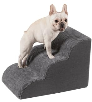 Pet Stairs for High Beds Small & Large Dogs & Cats – High-Density Foam Steps with Removable, Machine-Washable Cover – Lightweight, Portable Dog and Cat Staircase for Beds, Couches, and Sofas, 3 Tier