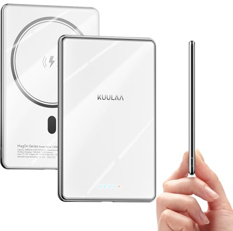 Power Bank Ultra Slim,MagSafe PowerBank 5000mAh 6.9mm,PD20W Kleine Powerbank Magnetische Wireless Externe Handyakkus für iPhone 16 Pro/15/14/13/12 Series (White)