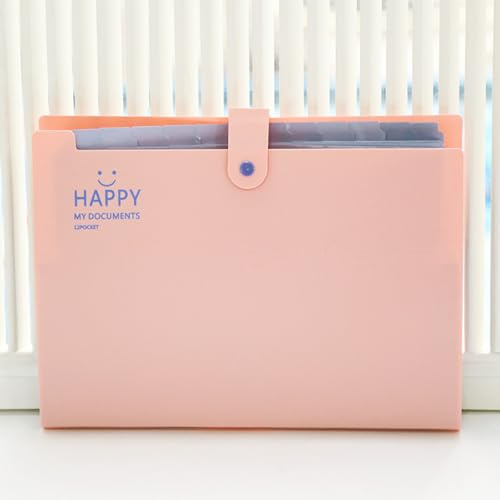 Meekye Carpeta archivadora A4 con 12 compartimentos y 16 etiquetas, carpeta de documentos A4, sistema de carpetas, organizador de documentos para casa, oficina, escuela, recibos y viajes, color rosa