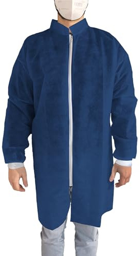 1 Stück Blaue XL OneProtek Einweg-Schutzkittel, mit Reißverschluss, medizinisch und industriell, Polypropylen-Vlies, lebensmittelecht, bequem und robust