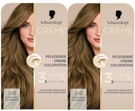 Schwarzkopf Creme Supreme Coloration 7-0 Natürliches Dunkelblond (2x182 ml), dauerhafte Haarfarbe mit Serum und Haar-Maske schützt vor sichtbaren Haarschäden, für 100% Grauabdeckung