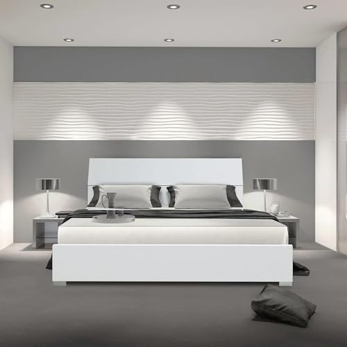 Bissolo Casa Letto Matrimoniale Moderno con Giroletto, 193x216x92 cm, Struttura in Laminato Bianco Effetto Legno