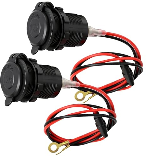 Sudnsadaks 2 Pcs Presa Accendisigari 12V, Accendisigari Auto 12V-24V DC, Adattatore Universale Impermeabile ad Alte Prestazioni con Fusibile e Cavo di 1 m Collegamento per Navi, Auto, Moto