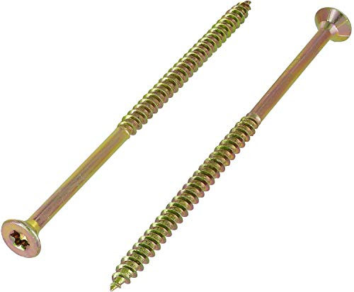 200 pcs Torx Countersunk Chipboard Screws 5.0 x 100 mm, TX Woodscrews Wood Screws, Zinc-Plated Yellow,