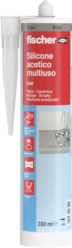 Fischer Silicone Acetico Multiuso Grigio SAM 280 ml, Sigillante Antimuffa per Vetro, Alluminio, Smalto, Ceramica, Adatto per Bagno e Cucina, 9354