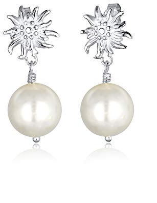 Elli Ohrringe Damen Ohrhänger Edelweiss Dirndl mit Muschelkernperle in 925 Sterling Silber