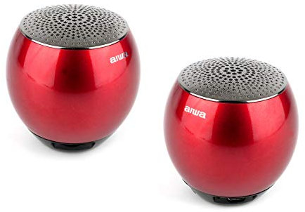 Aiwa Atom Mini Wireless Bluetooth, 2 Speakers Bundle, Super Bass Audio and TWS Connectivity - Red