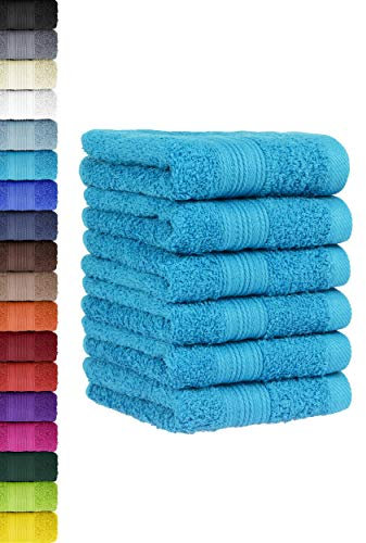 BaSaTex - 6er Pack Handtuch Set für Gäste - Handtücher mit Aufhängeschlaufe aus weicher Baumwolle in 30x50 cm - Gästetücher für die Händereinigung Öko-Tex Standard 100 Zertifiziert - Türkis