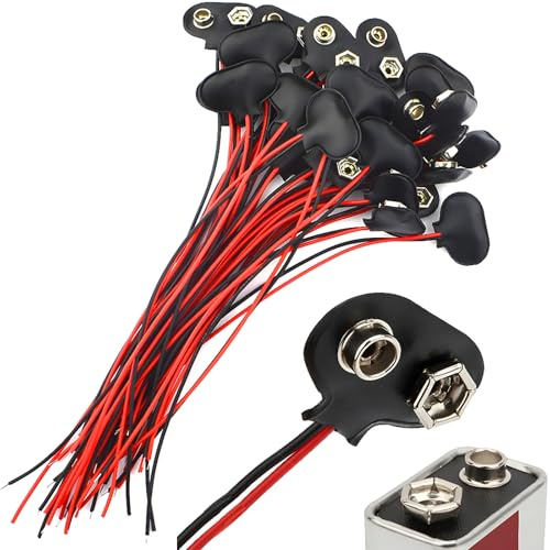 CESFONJER 30 st T-typ kombination batteriklämma anslutning DC 9 V batteri snäppkontakt och bekväm adapter - svart röd lång kabel 15 cm