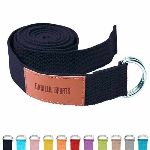 GORILLA SPORTS® - Cinturón de yoga con cierre de metal (2,6 m de largo, algodón en 9 colores), Negro
