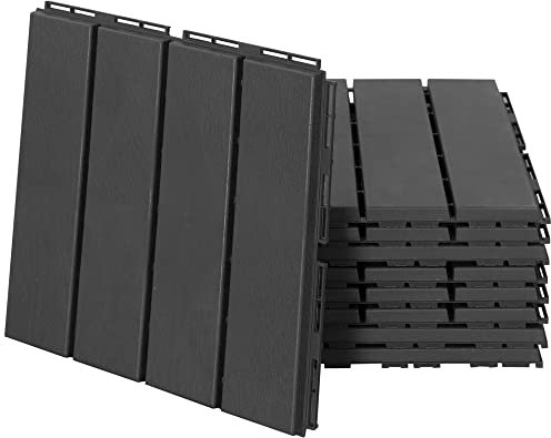 Outsunny Set 9 Mattonelle a Incastro per Terrazzo, Piastrelle per Pavimenti, Piastrelle per Esterno in PP Antiscivolo, Area: 0.81 mq, 30x30x2cm, Nero