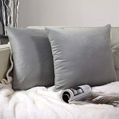 Barbons Kissenbezug 45x45 2er Set – Samt Dekokissenbezug weiche Kissenbezüge Kissenhülle mit Reißverschluss Kopfkissenbezug (45x45, Hellgrau)