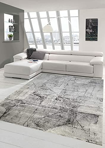 Teppich-Traum Matta dröm abstrakt sängmatta | halllöpare med diskret design i grå kräm, storlek 80 x 150 cm