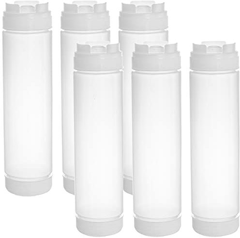 Jucoan 6 Pack 16oz/480ml Plastic Squeezy Bottles, Food Grade Reusable Squeeze Containers Bottles for Ketchup, Mustard, Hot Sauce, BBQ, Sauces- BPA Free- Dishwasher Safe