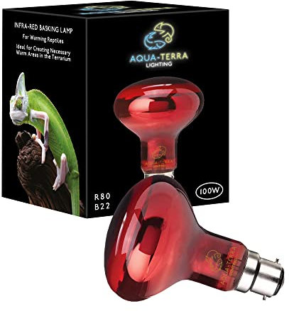 Aqua-Terra Lighting 100w Infrared Basking Heat Lamp for Reptiles, Amphibians and Invertebrates– R80 Spotlight Bulb with a B22 Standard Bayonet Base Suitable for Vivarium Heating
