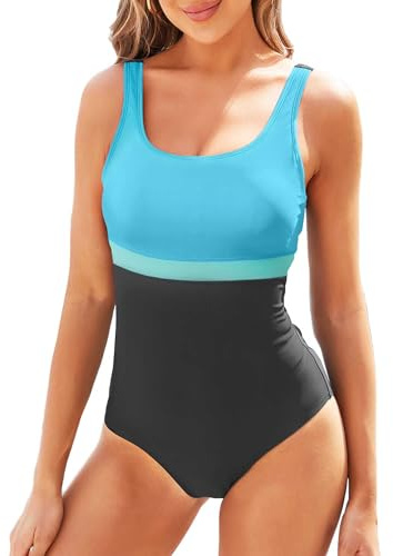 TcIFE Costume da Bagno Intero Donna con Scollo a U Allenamento Sportivo Costumi da Bagno con Coppe Imbottiti Push-up Costume Contenitivo Pancia Curvy Beachwear Monokini Swimwear