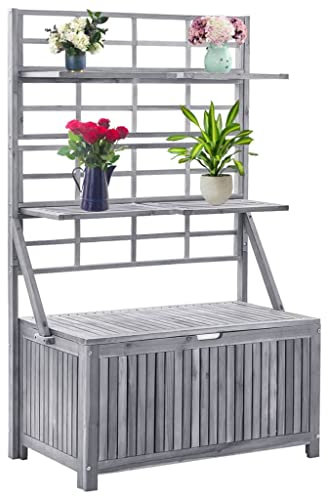 homiuse 99x55x160cm Aufbewahrungstruhe mit Rankgitter Massivholz Akazie Gartenbox Auflagenbox Aufbewahrungsbox Gartentruhe Garten Wasserdicht Kissenbox Outdoor Wasserdicht Auflagenbox Holz