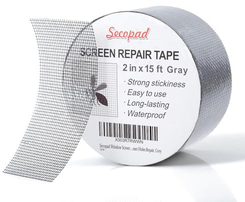 Secopad Nastro Adesivo Ripara Zanzariere, 50 mm x 4,5 m Nastro Zanzariera Ripara, Nastro in Fibra di Vetro per Riparazione Schermo Finestra, Autoadesivo Forte, Grigio