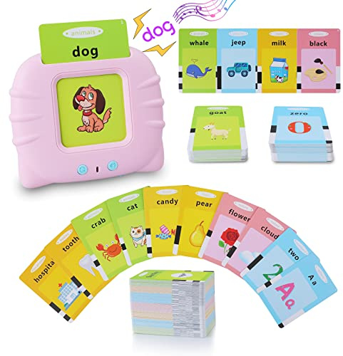 Englisch - Sprechende Flash-Karten Lernspielzeug für Kleinkinder 1-6 Jahre Alt, 192 Blätter 384 Wörter, Hörbar Lernspielzeug, Interaktive Spielzeug für Jungen Mädchen Rosa
