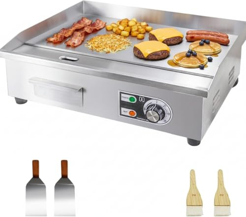 ExGizmo 22 Commercial Electric Griddle,Electric Countertop Flat Top Griddle,110V 1600W Electric Flat Top Grill,Non-Stick Restaurant Teppanyaki Stainless Steel Grill,Adjustable Temperature Control