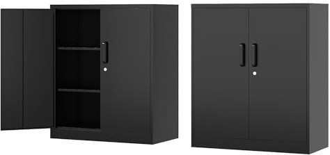 Fesbos Metal Storage Cabinet-36” Tall Steel File Cabinet with Lockable Doors and Adjustable Shelves-Black Steel Storage Cabinet for Home, School, Office, Garage