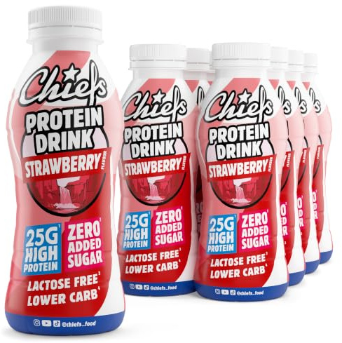 Chiefs® Milk Protein Drink avec 25 g de protéines et BCAA • Shake riche en protéines et faible en glucides, sans lactose et sans sucres ajoutés • 8 x 330 ml (Berry Falls)