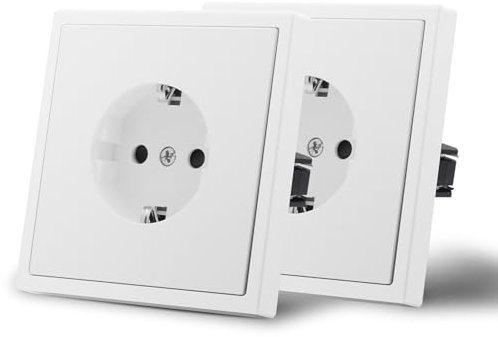 MVAVA Schuko Socket EU Standard 1 Gang Flush-Mounted Socket Easy Installation 80 mm x 80 mm Sockets 3-Wire Required White 2 Pack