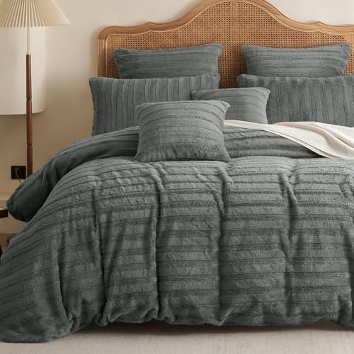 Michorinee Plüsch Bettwäsche 135x200 Winter Flauschig Biber Bettbezug mit Reißverschluss Dunkelgrau Warme Fleece Winterbettwäsche Set und Kissenbezug 80x80 cm