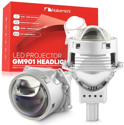 Nakamichi GM901 Series H4 H7 9005 9006 Bi-LED Proyector Faro Lente, 3,0 pulgadas, 20.000 lúmenes, 100W por juego, retroadaptación de haz alto y bajo, paquete de 2 5800K
