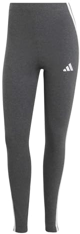 adidas Women's Essentials 3-Stripes Cotton Leggings, Dark Grey Heather/White, M