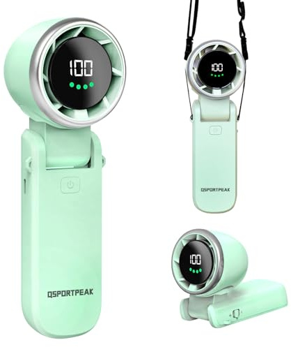 Ventilatore Portatile a Mano,Mini Turbo Ventilatore Regolabile in Velocità(1-100),Batteria Ricaricabile da 4000mAh,Display Digitale,3 in 1 mano/scrivania/collo ventilatore,Viaggi/Campeggio-Verde ﻿